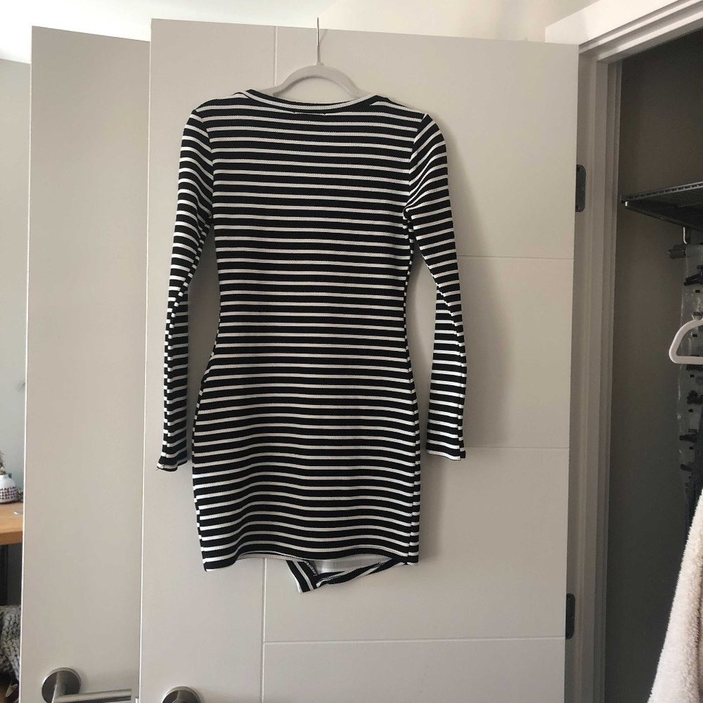 Black and white striped dress, fitted